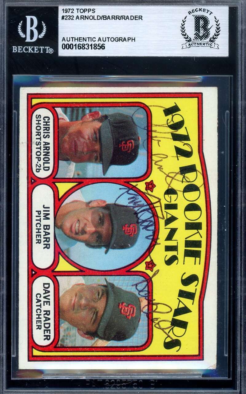 Arnold Barr Rader Beckett BAS Signed By 3 1972 Topps Rookie Stars Autograph