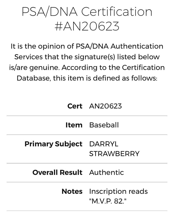 Darryl Strawberry Signed Texas League Baseball Mets 82 MVP Rookie Auto PSA COA