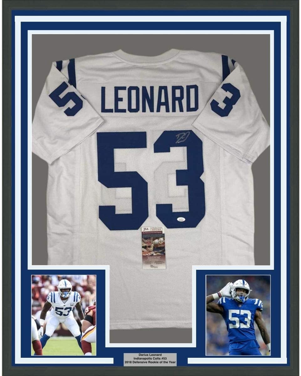 Framed Signed Darius Shaquille Leonard 35x39 White Jersey JSA COA