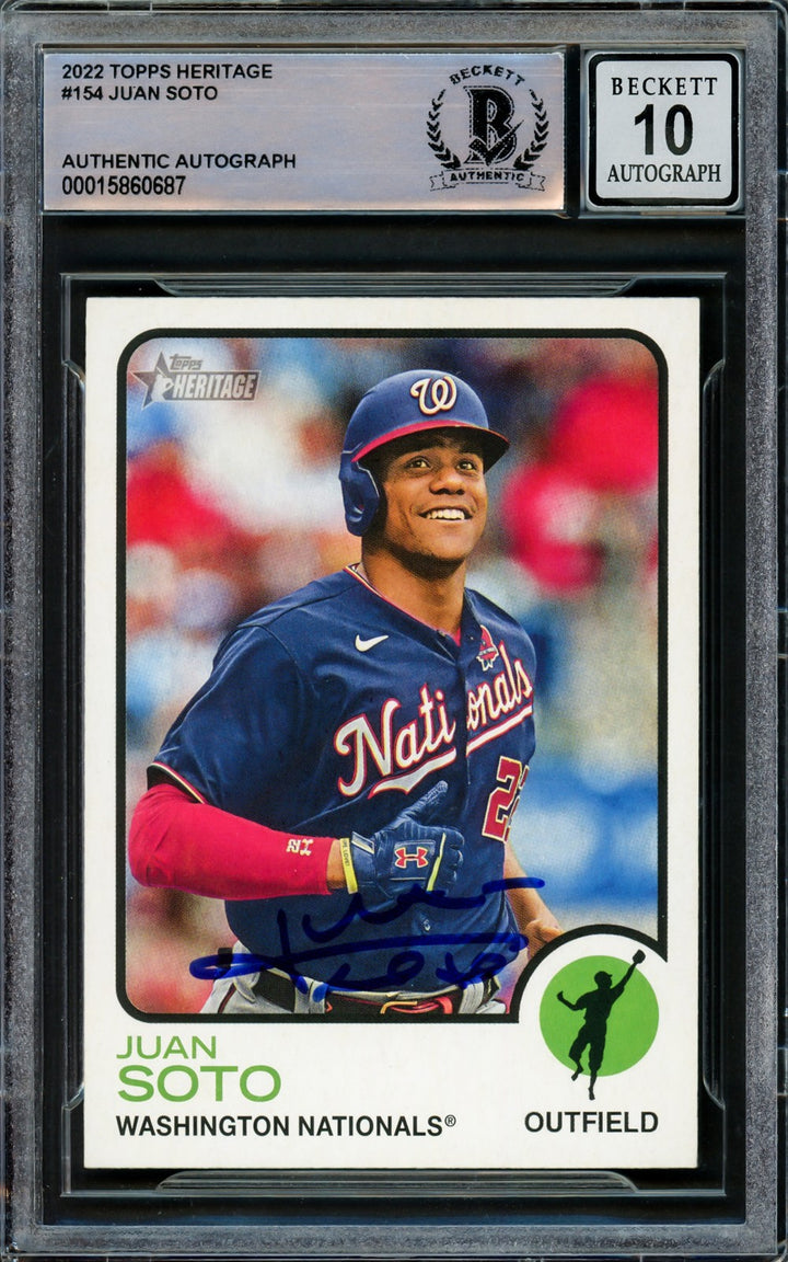 Juan Soto Signed 2022 Topps Heritage Card 154 New York Mets Auto GM 10 Beckett