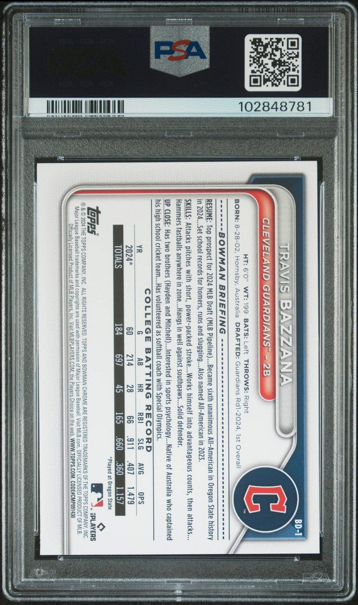 Graded 2024 Topps Bowman Draft Travis Bazzana #BD1 Rookie RC Baseball Card PSA 1