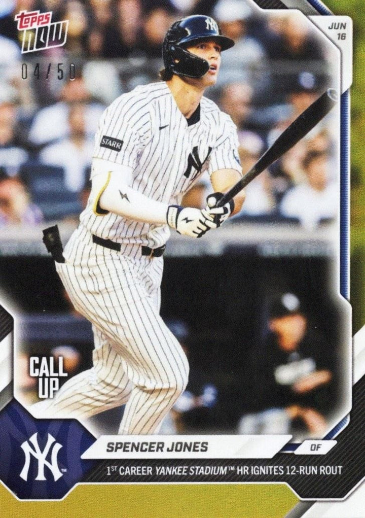 2026 Topps Now Spencer Jones #342 Gold Foil /50 Rookie RC Baseball Card