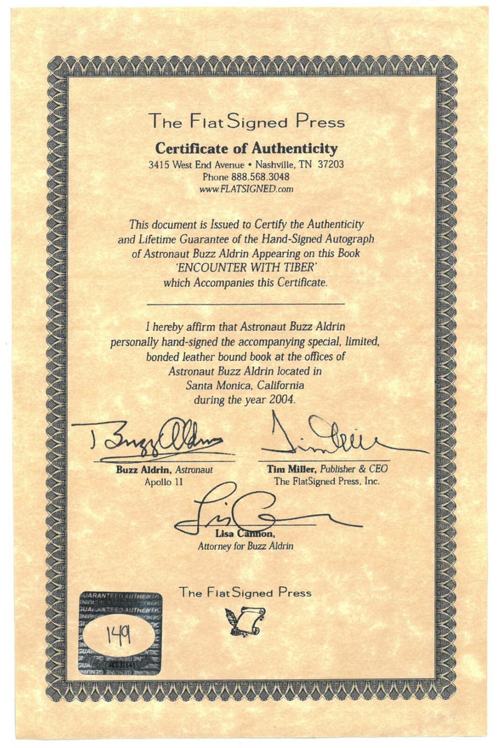 Buzz Aldrin signed Encounter With Tiber Flat Signed Press Leather Book- Beckett