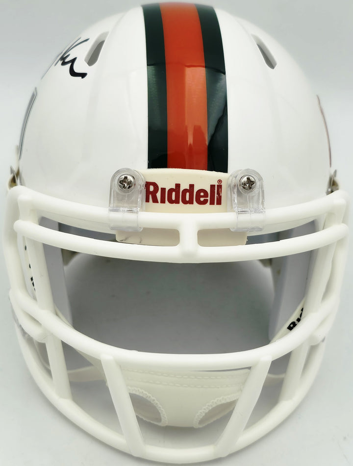 Bernie Kosar Signed Hurricanes White Traditional Speed Mini Helmet JSA Witness