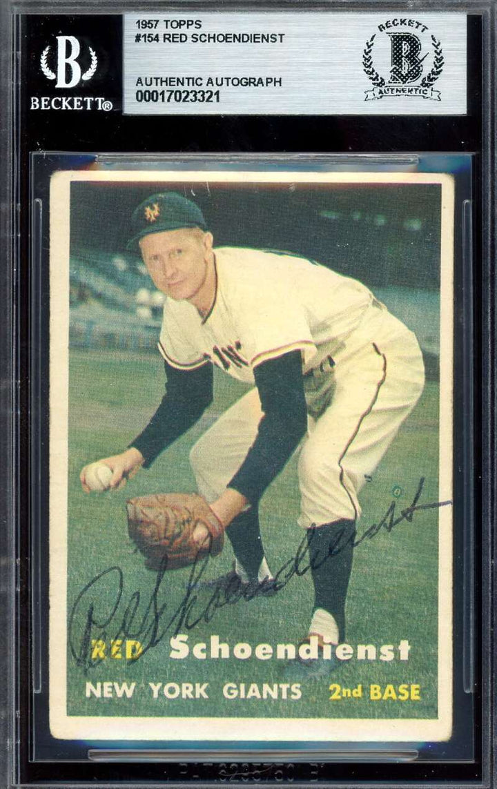 Red Schoendienst Beckett BAS Vintage Signed 1957 Topps Autographed