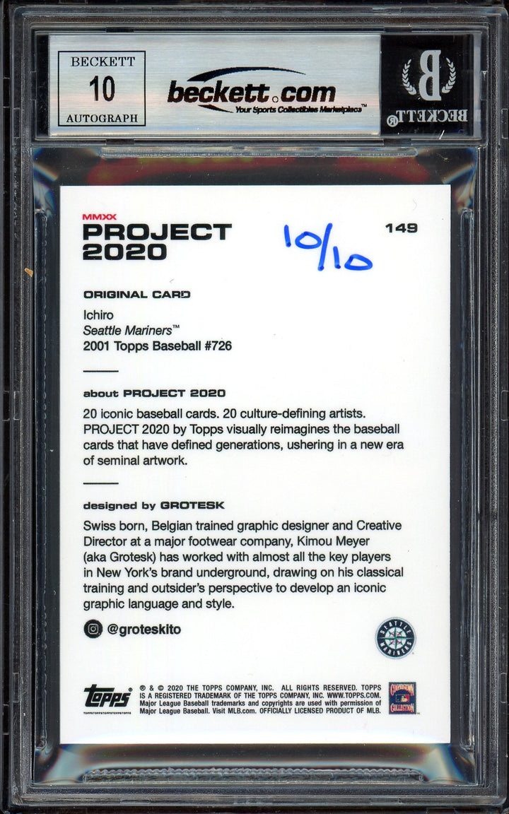 Ichiro Suzuki Signed Topps Project 2020 Grotesk Card 149 Sig 10 #10/10 Beckett