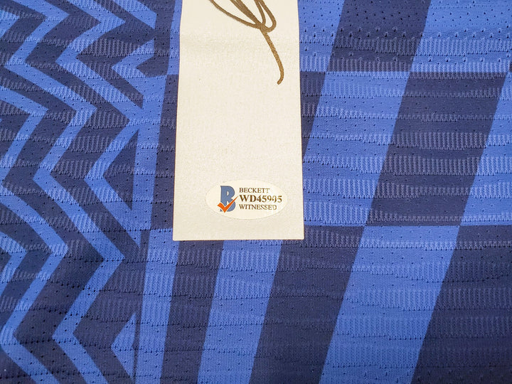 Chelsea F.C. Mason Mount Signed Blue Nike Jersey Size L in Black Beckett