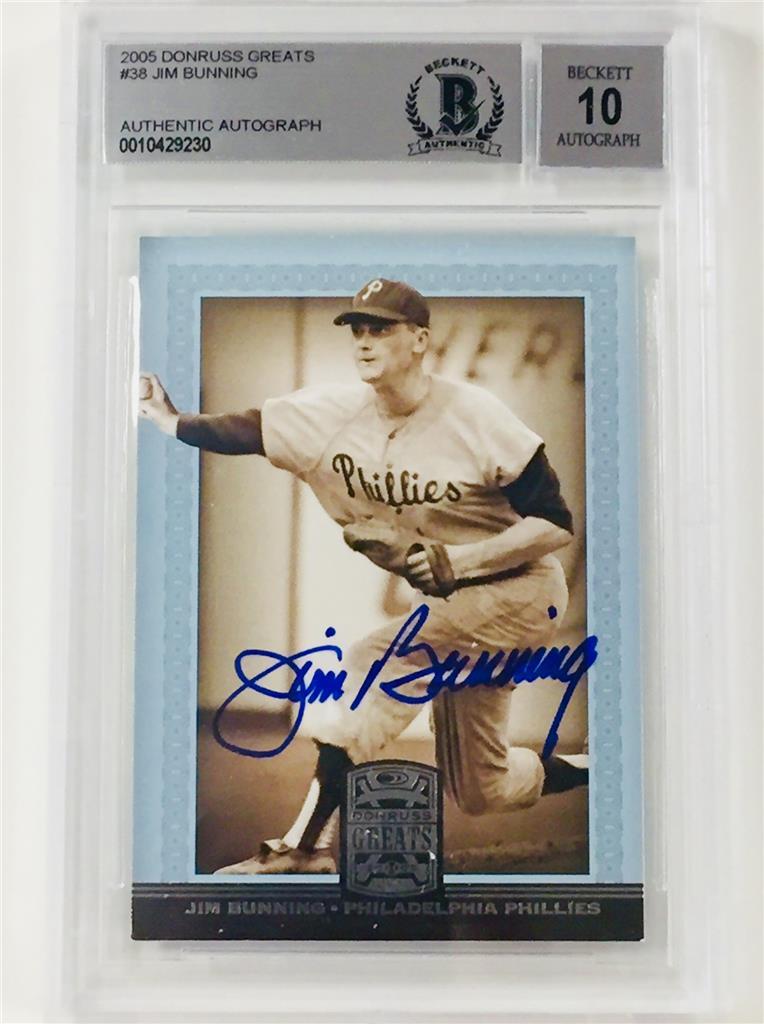 JIM BUNNING signed 2005 Donruss Greats PHILLIES card HOF ~ BAS BGS 10 Autograph