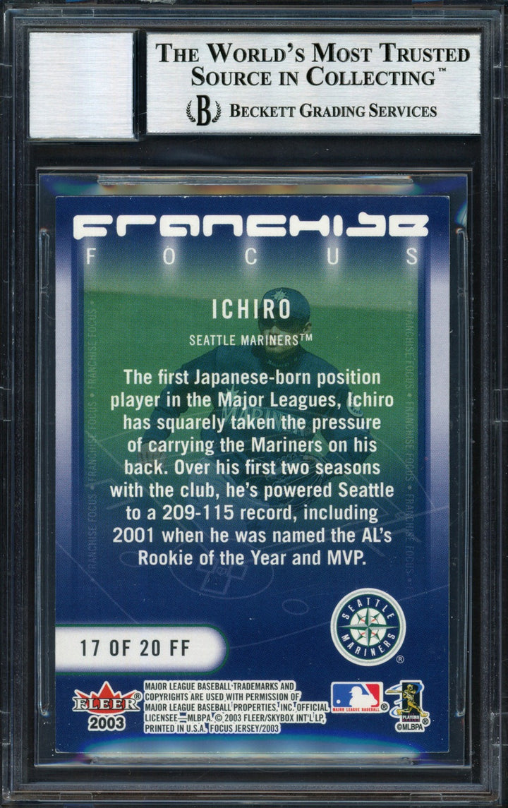 Ichiro Suzuki Auto 2003 Fleer Focus Jersey Edition Franchise Card 17 Sig 10 BAS