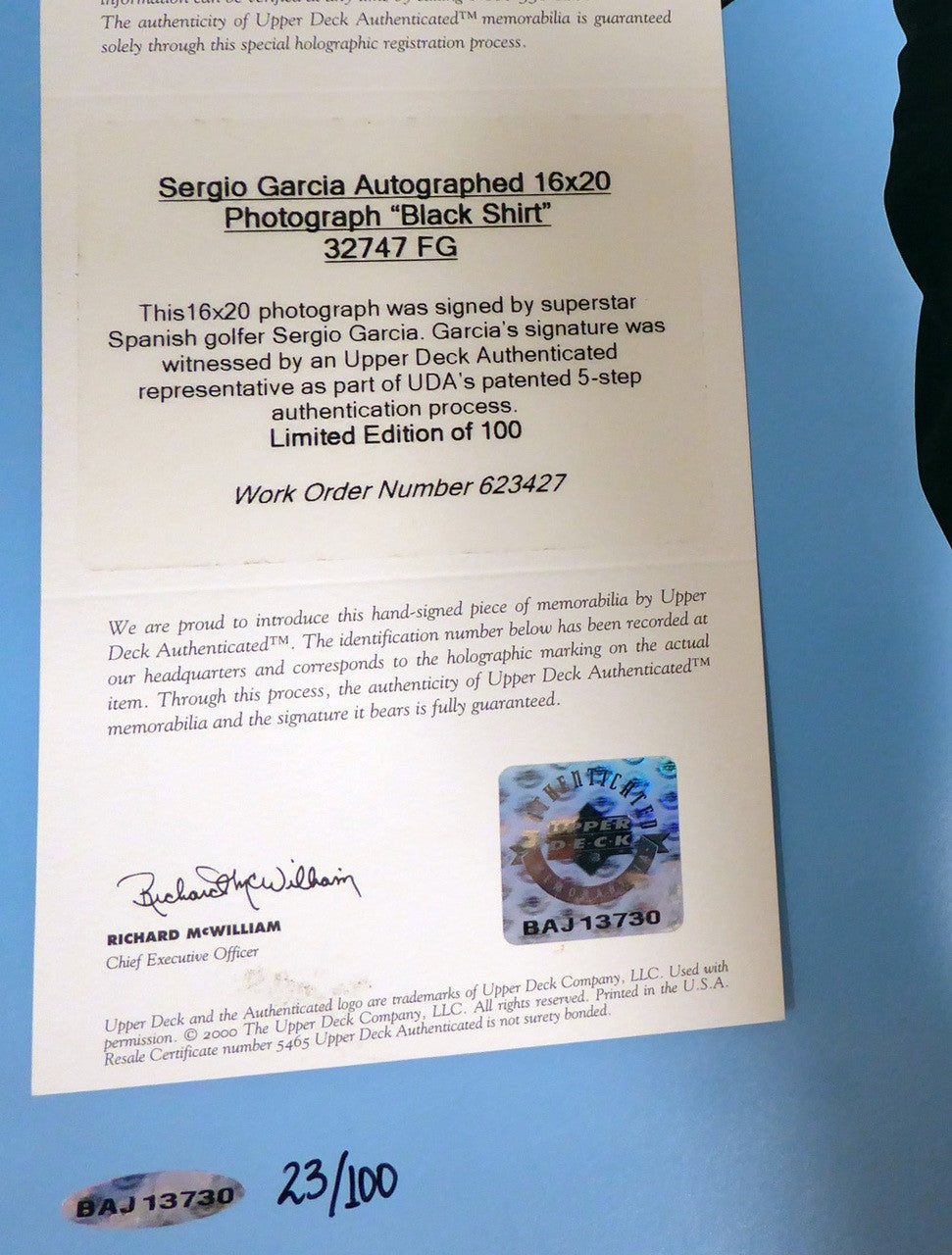 Sergio Garcia Autographed Signed 16x20 Photo LE #/100 UDA Holo