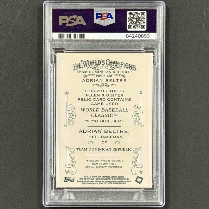 2017 Allen Ginter HOF Adrian Beltre WBC game-used Jersey relic /99 PSA 10 pop. 2