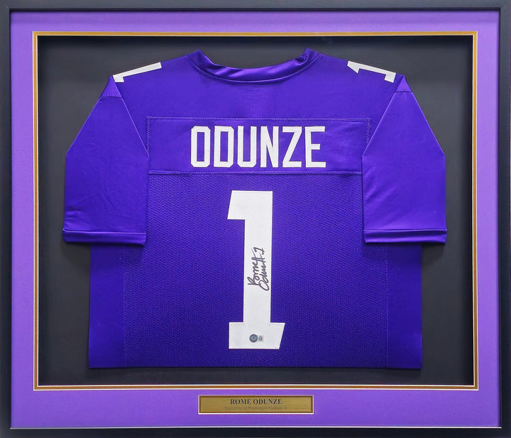 Washington Huskies Rome Odunze Signed Framed Purple Jersey Beckett BAS Witness