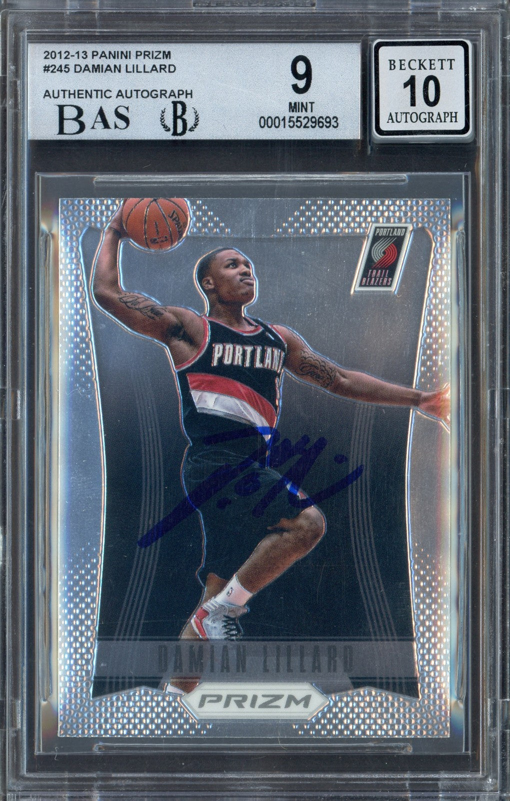 Damian Lillard Auto 2012-13 Panini Prizm RC 245 BGS 9 Sig 10 Beckett