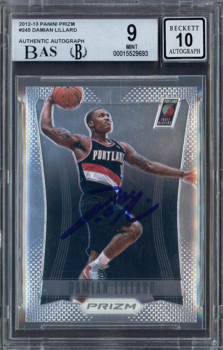 Damian Lillard Auto 2012-13 Panini Prizm RC 245 BGS 9 Sig 10 Beckett