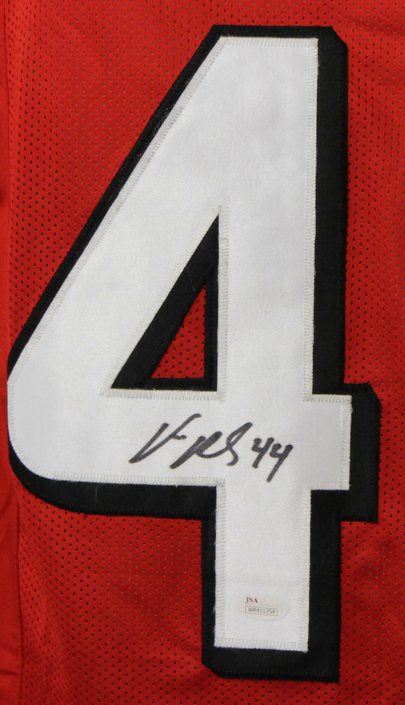Vic Beasley Autographed/Signed Pro Style XL Red Jersey JSA 21904