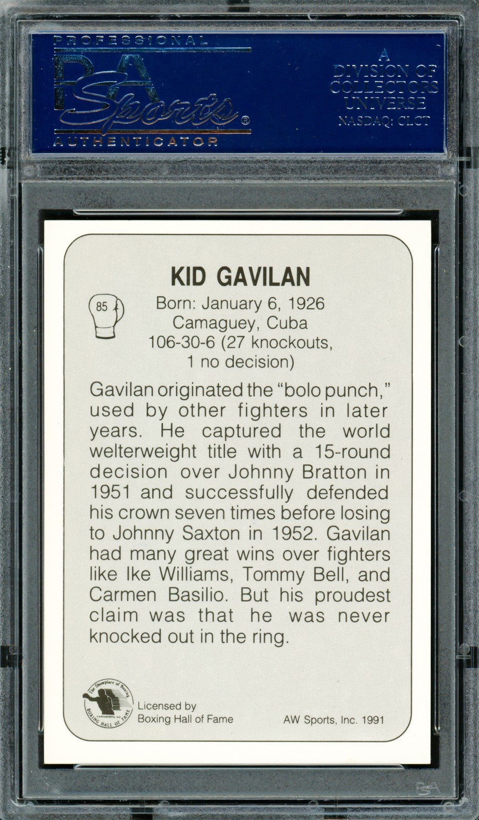 Kid Gavilan Autographed 1991 AW Sports Card #85 PSA/DNA #83314243