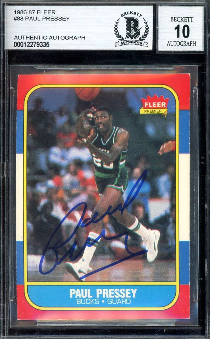 Paul Pressey Gem Mint 10 Beckett BAS Signed 1986 Fleer Rookie Autograph