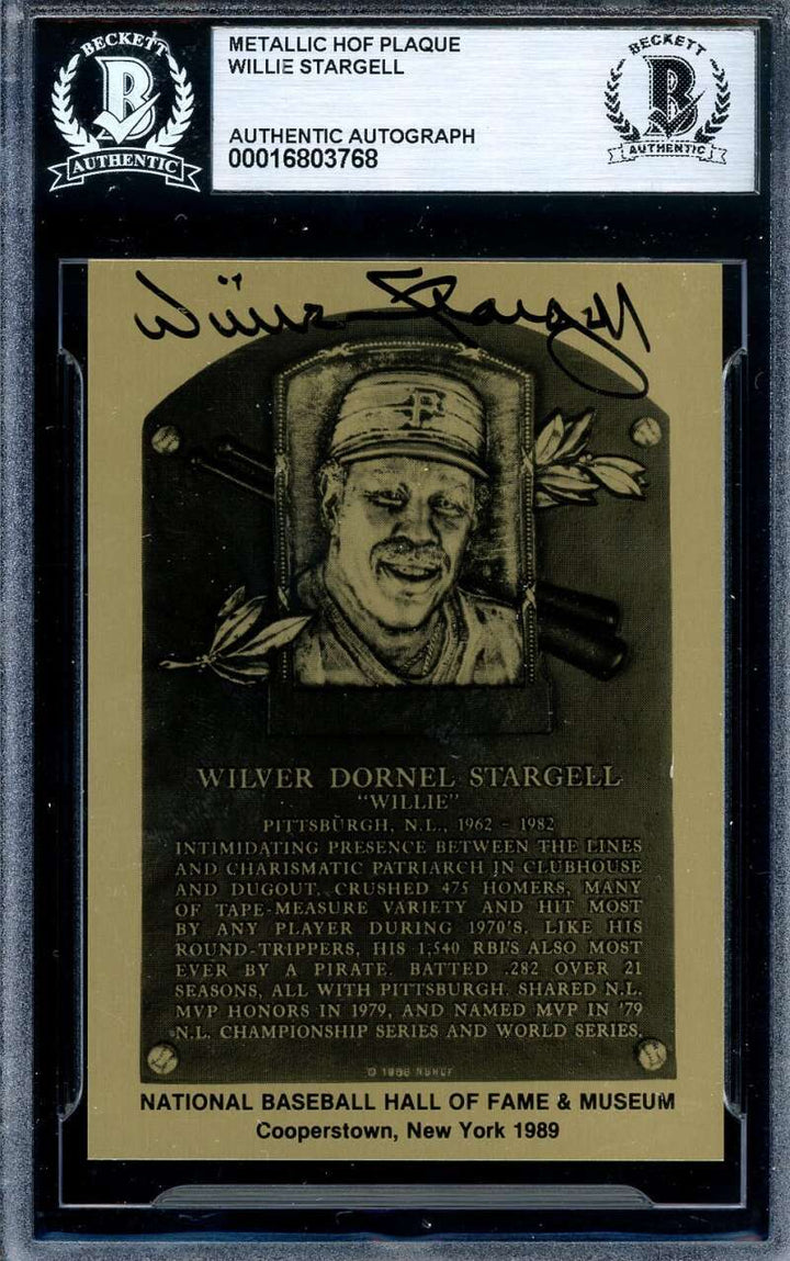 Willie Stargell Beckett BAS Signed Gold Metallic Hall of Fame Plaque Autograph