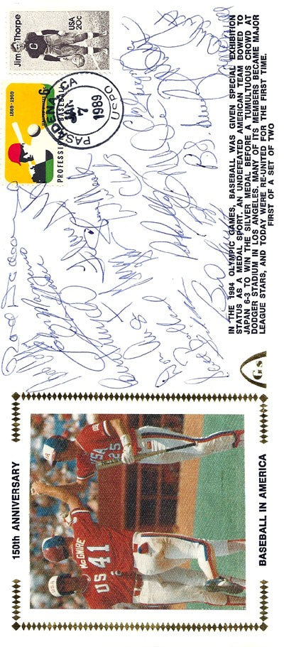 1984 USA Olympic Team Auto First Day Cover 20 Sig Mark McGwire Will Clark PSA