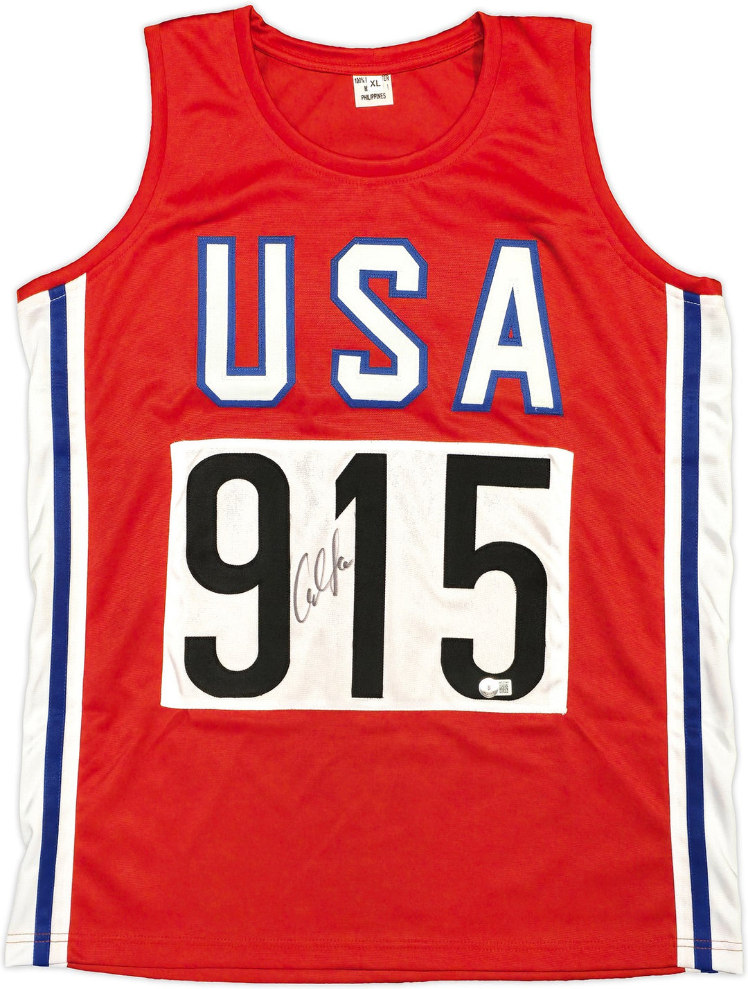 Team USA Carl Lewis Signed Red, White and Blue Jersey Beckett Witness