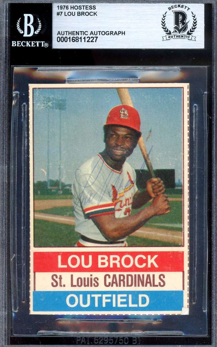 Lou Brock Beckett BAS Signed 1976 Hostess Autograph