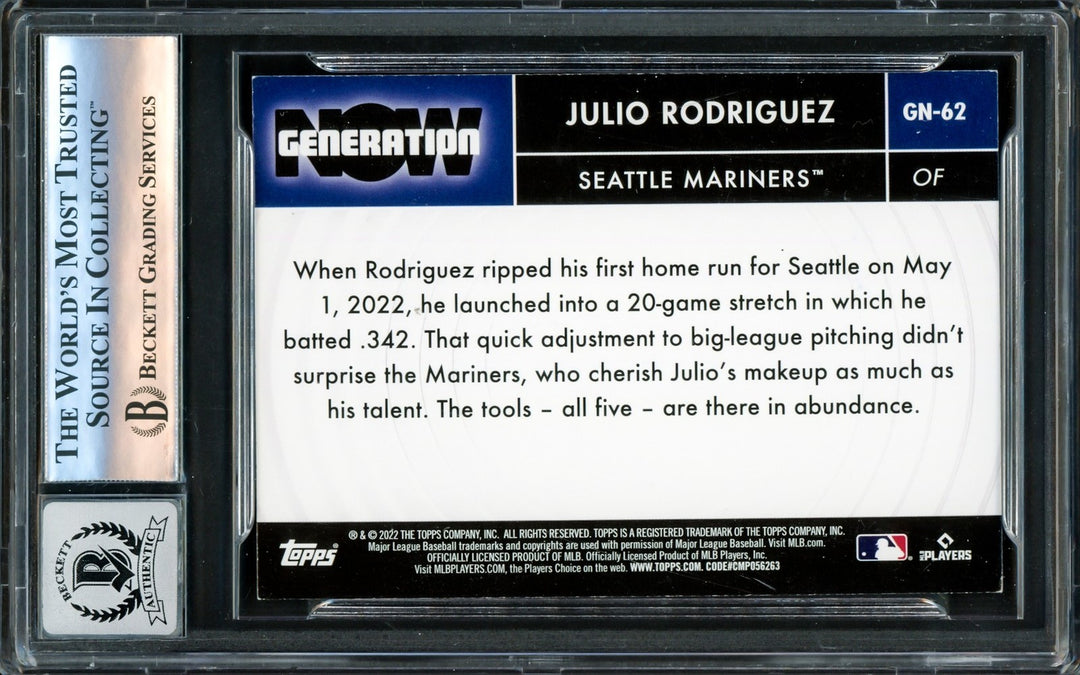 Julio Rodriguez Signed 2022 Topps Generation Now RC #GN-62 Mariners Auto 10