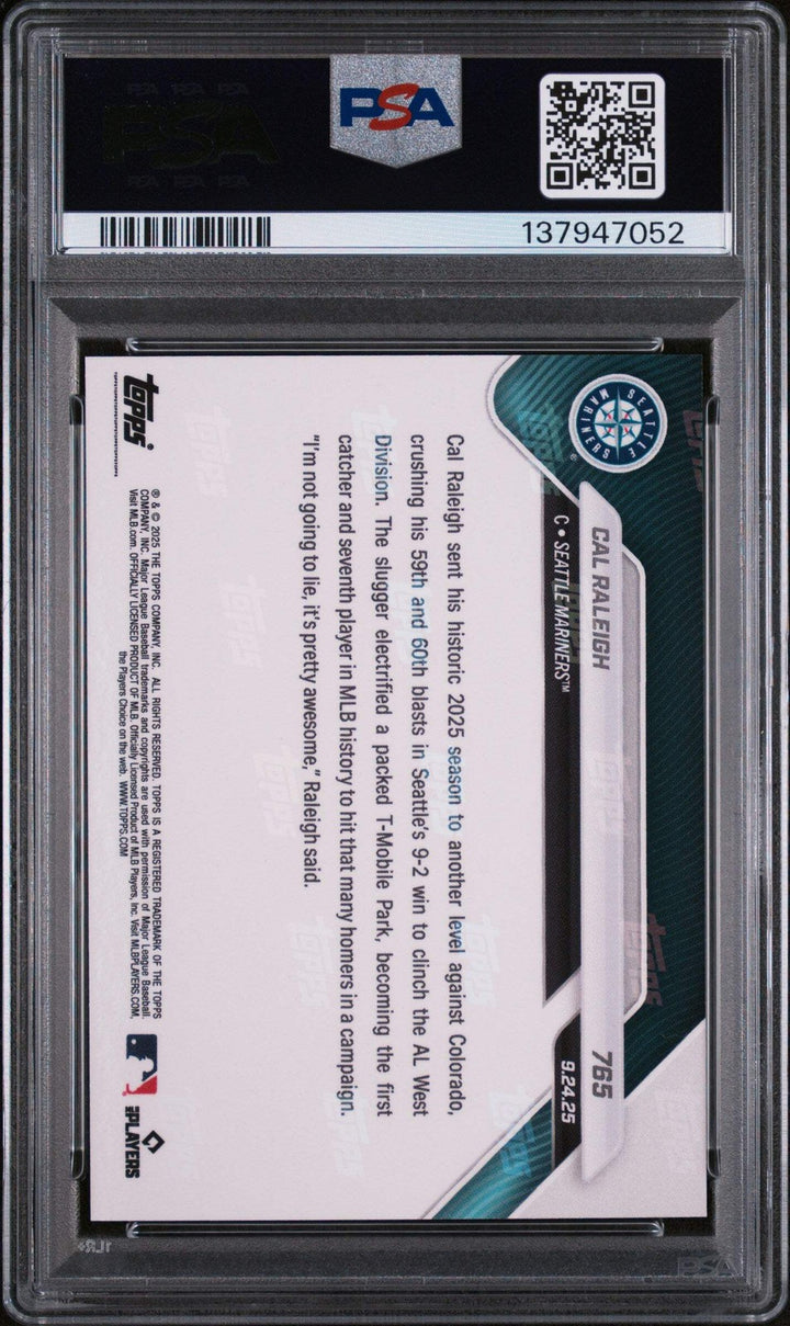 Graded 2025 Topps Now Cal Raleigh #765 Baseball Card PSA 10 Gem Mint
