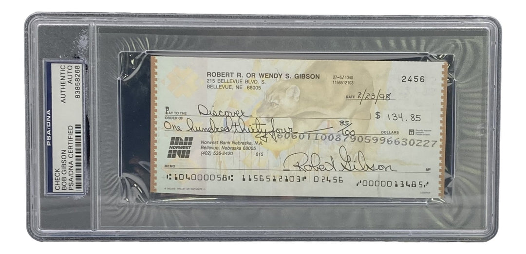 Bob Gibson St. Louis Cardinals Signed Slabbed  Bank Check #2456 PSA/DNA