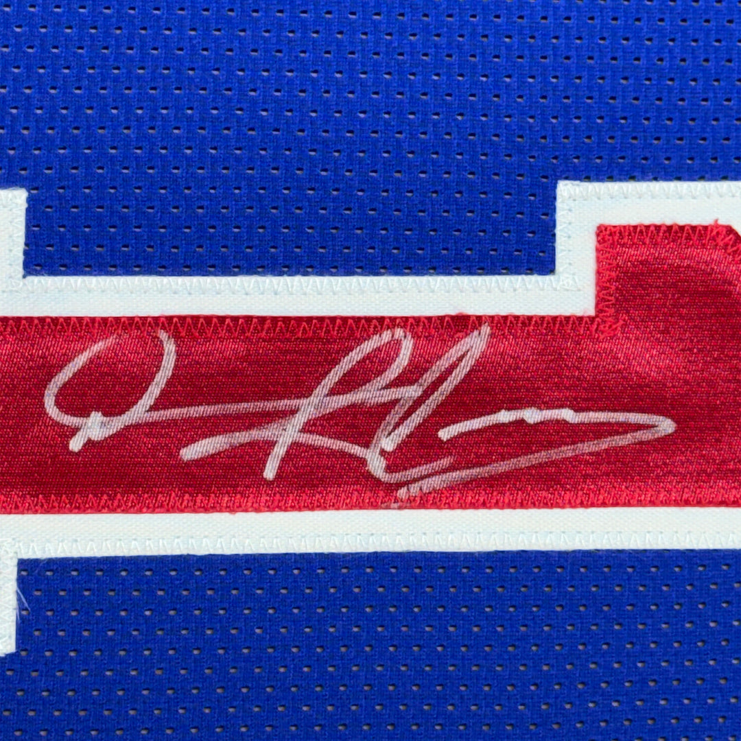 Framed Autographed/Signed Dennis Rodman 35x39 Detroit Blue Jersey JSA COA