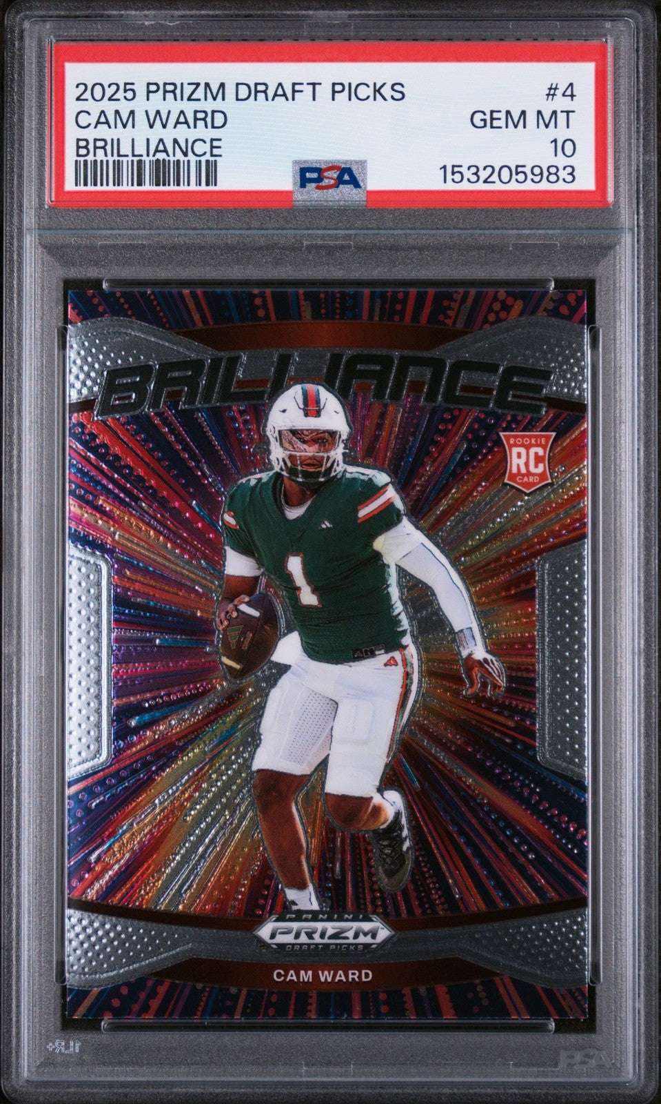Graded 2025 Panini Prizm DP Cam Ward #4 Brilliance Rookie RC Card PSA 10