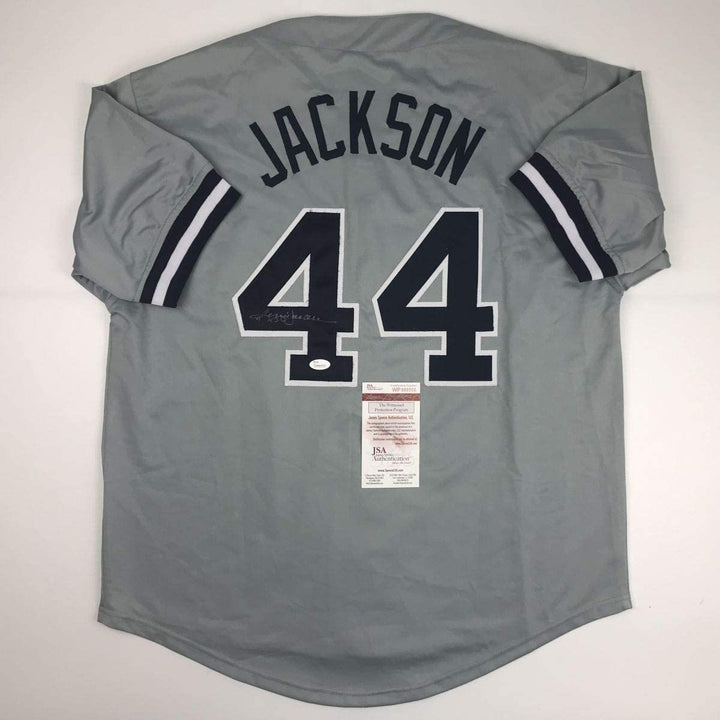 Autographed/Signed REGGIE JACKSON New York Grey Jersey JSA COA Auto