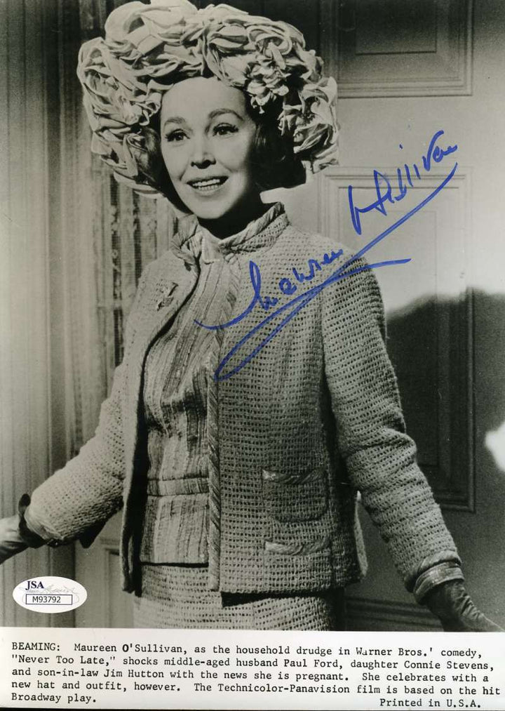 Maureen O`sullivan Signed Jsa Certed 7x9 Photo Authenticated Autograph