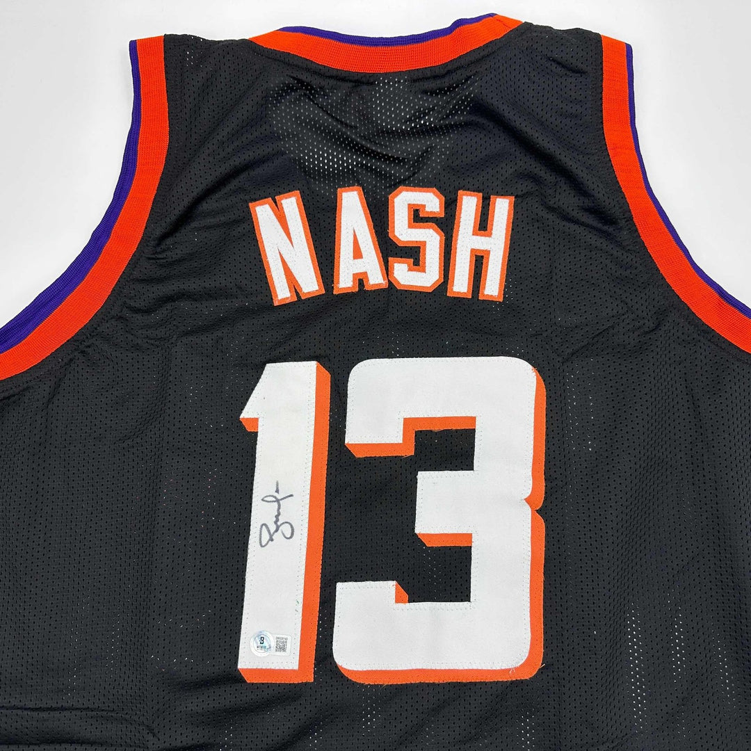 Autographed/Signed Steve Nash Phoenix Black Jersey Beckett BAS COA