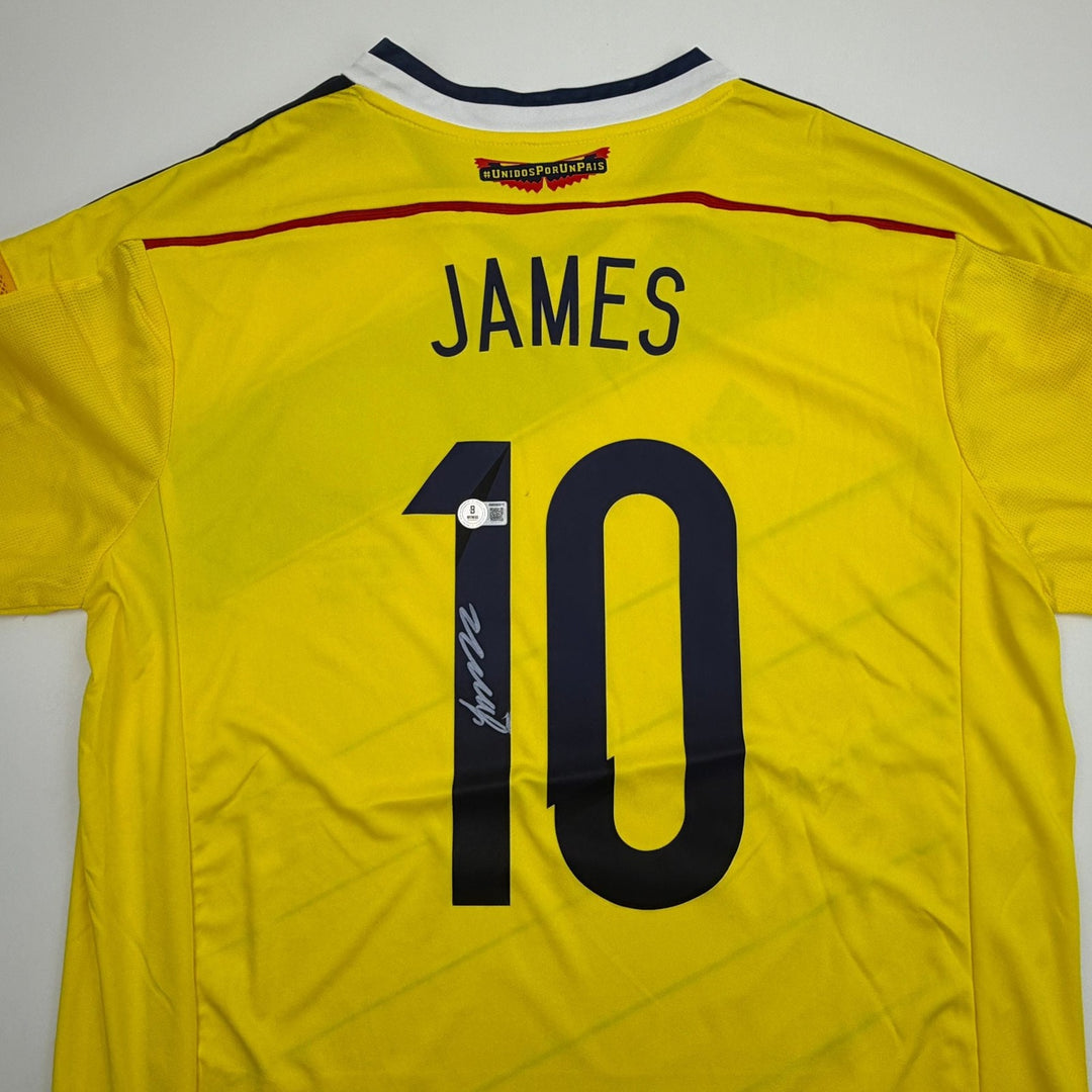 Autographed/Signed James Rodriguez Columbia Yellow Soccer Jersey Beckett BAS COA