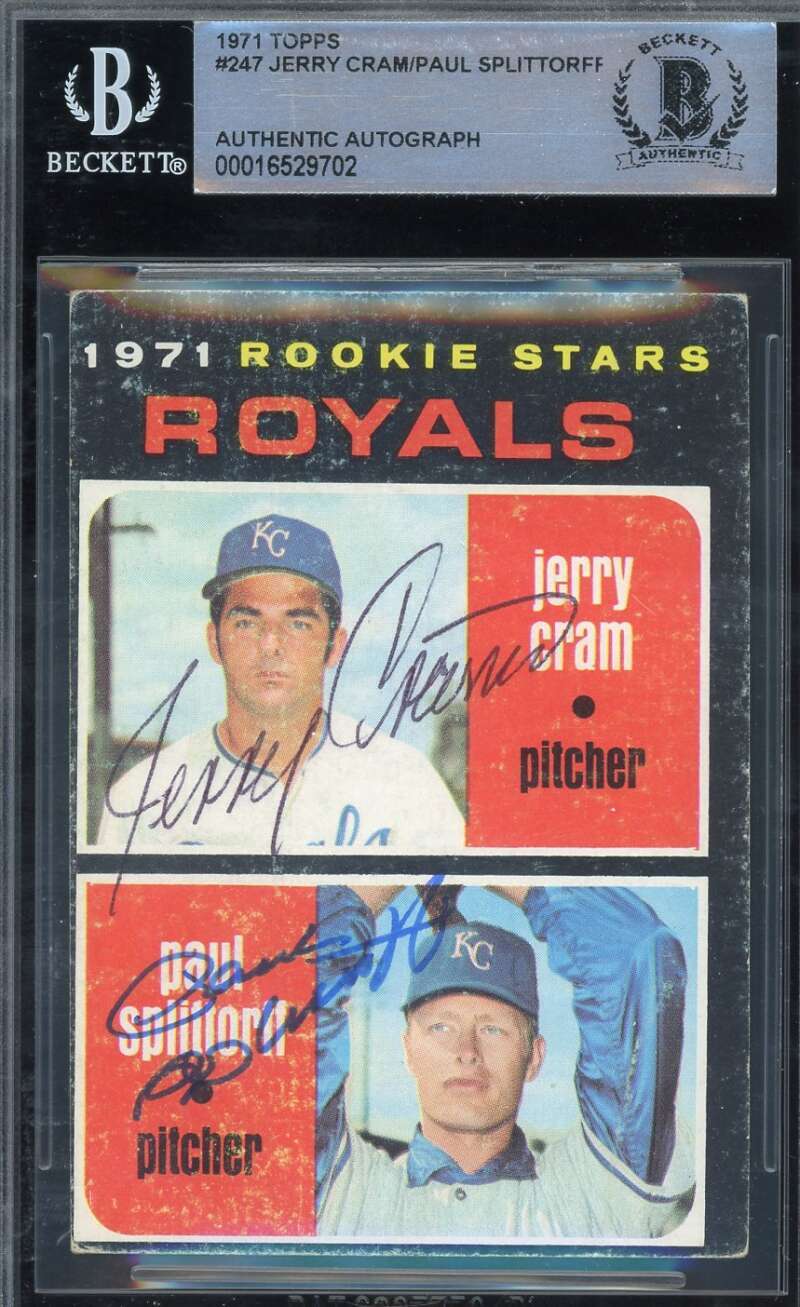 Jerry Cram Paul Splittorff Beckett BAS Signed 1971 Topps Rookie Stars Autograph