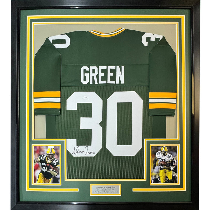 Framed Signed Ahman Green 35x39 Green Bay Packers Green Jersey JSA COA