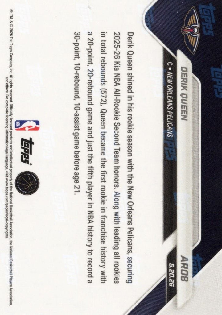 2025 Topps Now Derik Queen #AR08 Orange Foil /25 Rookie RC Basketball Card