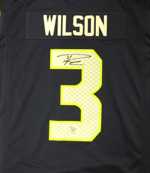 Seattle Seahawks Russell Wilson Signed Blue Nike Twill Jersey Size XL RW Holo