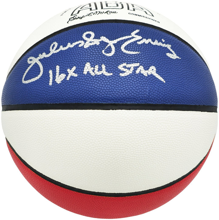 Julius Dr J Erving Auto ABA Logo Red White Basketball Nets 16x All Star Beckett