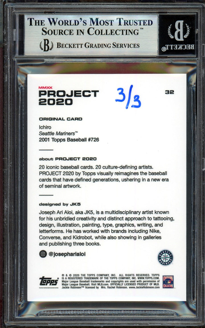 Ichiro Suzuki Signed Topps Project 2020 JK5 Card 32 Mariners Gold #3/3 Beckett