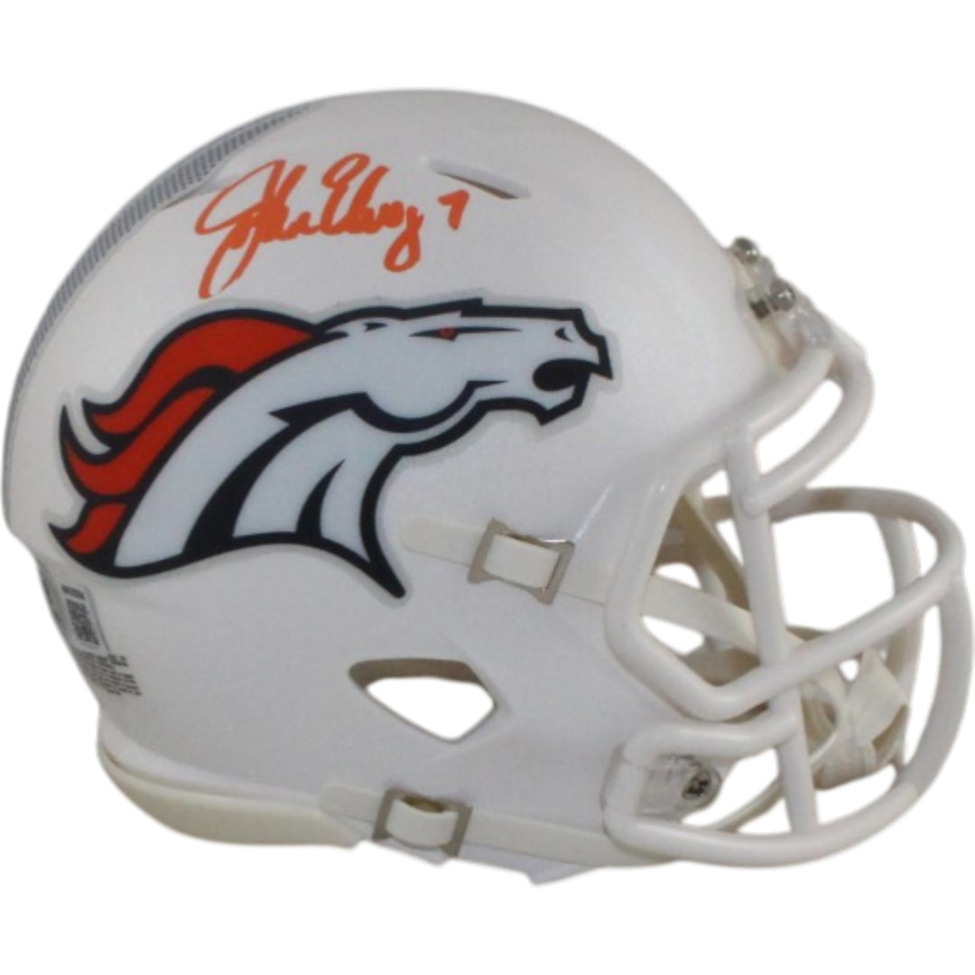 John Elway Autographed Denver Broncos 24 Alt Mini Helmet Beckett Witness 55216