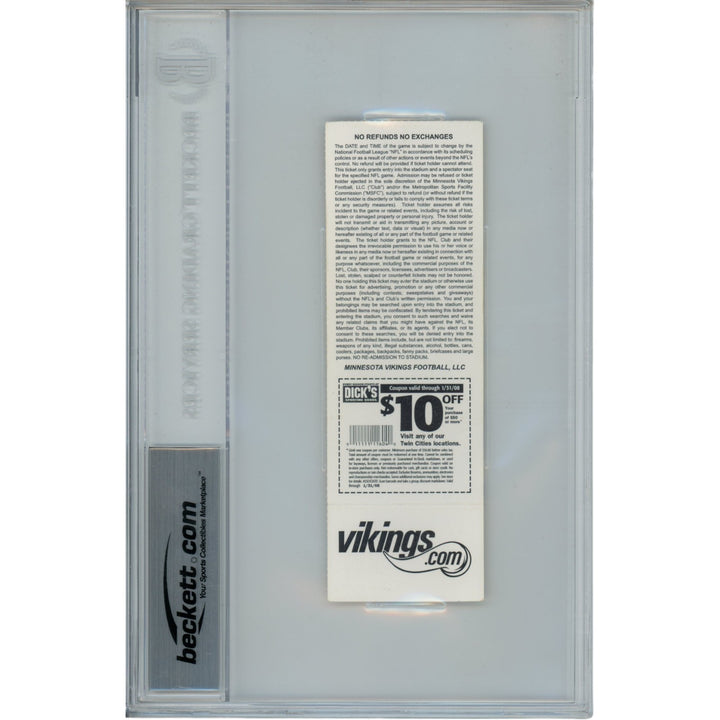 Adrian Peterson Autographed Ticket Stub 09/30/07 Slabbed Beckett 50619
