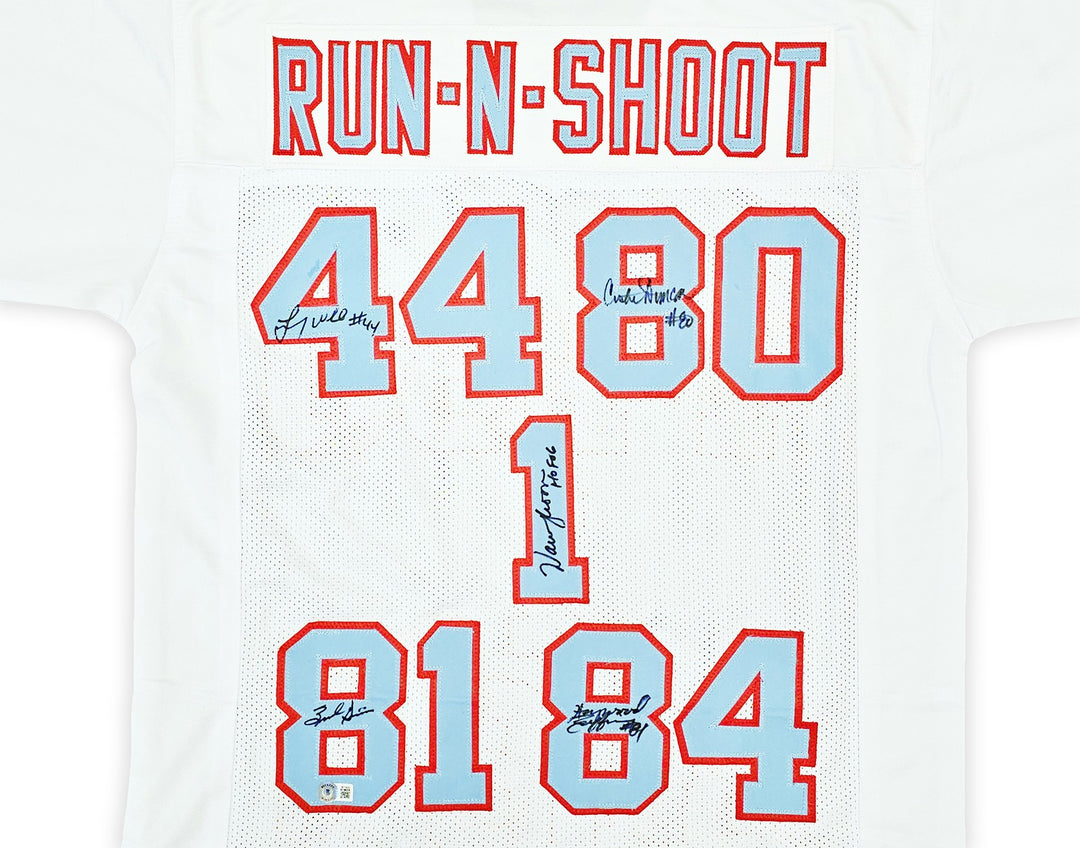 Houston Oilers Run & Shoot Signed White Jersey 5 Sigs Warren Moon Beckett Wit