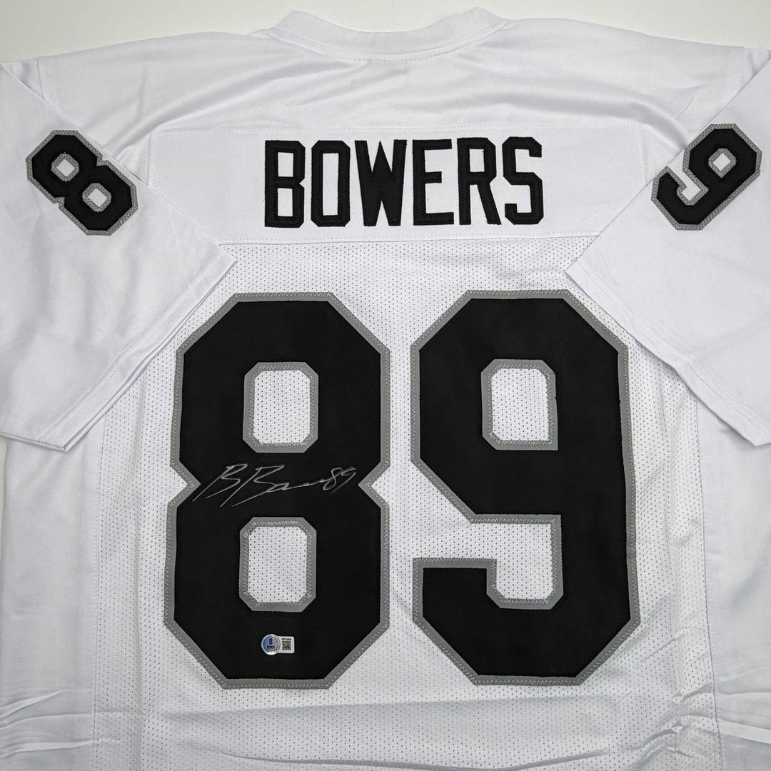 Autographed/Signed Brock Bowers Las Vegas Oakland White Jersey Beckett BAS COA