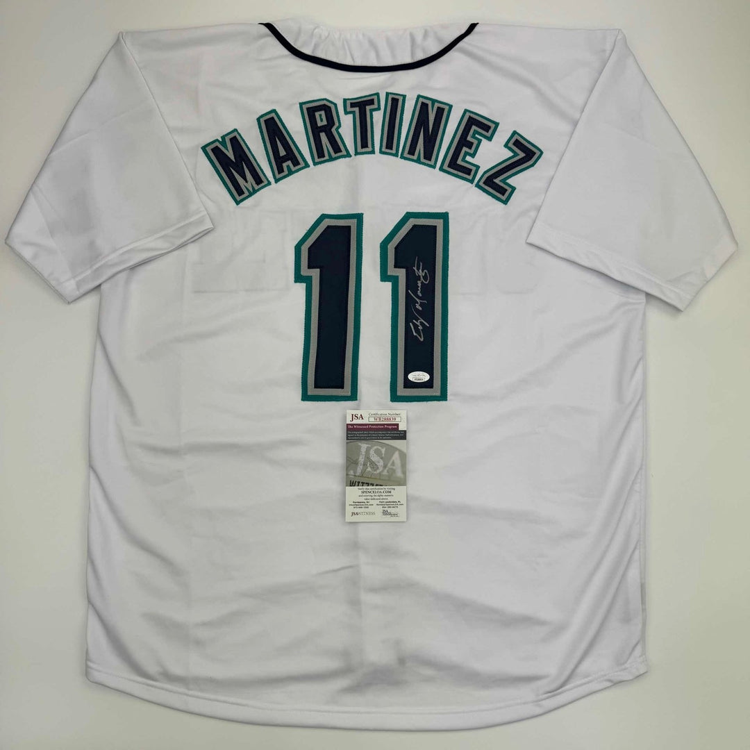 Autographed/Signed Edgar Martinez Seattle White Baseball Jersey JSA COA