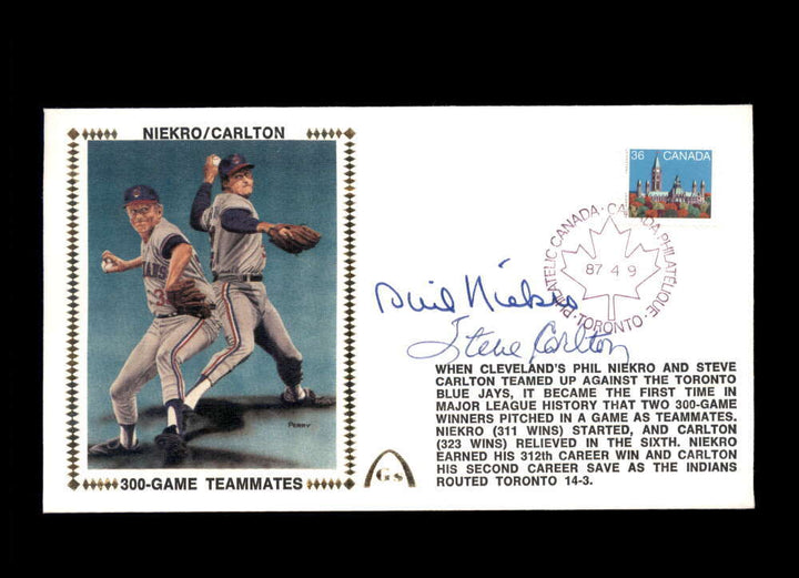 Phil Niekro Steve Carlton JSA Signed 1987 300 Game Teammates FIrst Day Cover FDC
