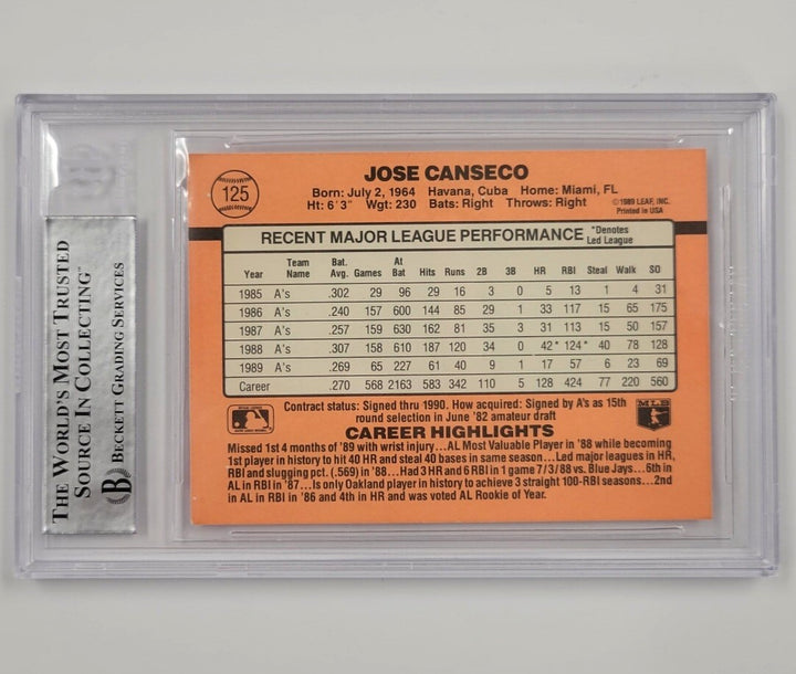 Jose Canseco signed 1990 Donruss #125 card auto autograph Oakland ~ Beckett BAS