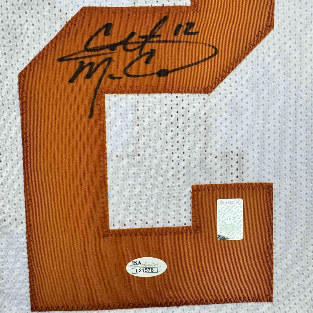 Autographed/Signed Colt McCoy Texas White College Football Jersey JSA COA