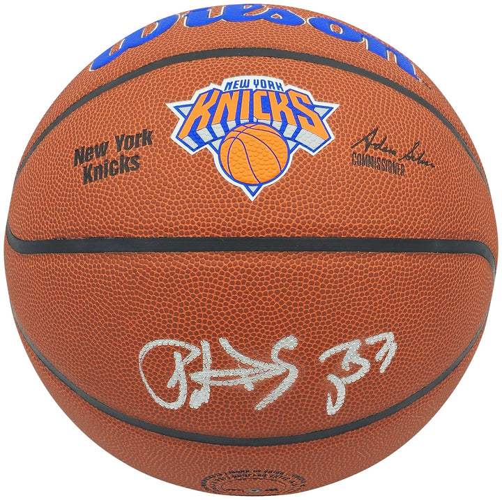 Patrick Ewing Signed Composite Leather Knicks Logo Basketball Beckett Wit
