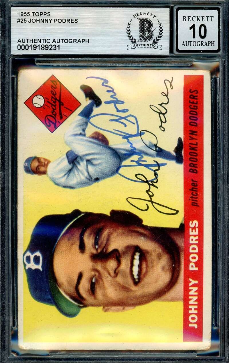 Johnny Podres Gem Mint 10 Beckett BAS Signed 1955 Topps Autograph